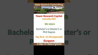 Tower Research Capital Internship 2024  ML Intern  Gurgaon  Fresher Jobs  IT Jobs [upl. by Aehr342]