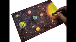 How to draw galaxy with oil pastel for beginners easy step [upl. by Buyer480]