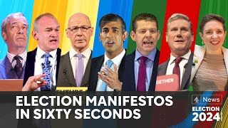 Manifestos of each major party in 60 seconds  UK election [upl. by Nyladnor]