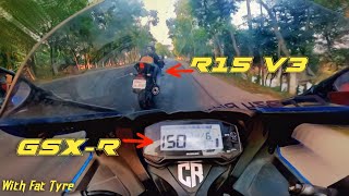 R15 V3 vs Suzuki GSXR 150 with Fat Tyre  He showing Thumbs Down 😡  Crazy Rider [upl. by Egamlat291]