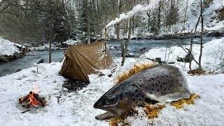 Hot Tent Camping in deep Winter amp Catch and Cook [upl. by Anirbaz]