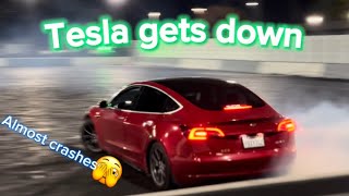 Tesla ⚡️goes crazy in the burn out box 🫣 [upl. by Lamson239]