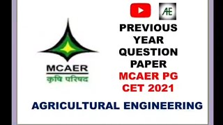 mcaer pg cet question paper 2021 agriculturalengineering mcaer2023 mcaerpgcet2023examdate [upl. by Papageno]