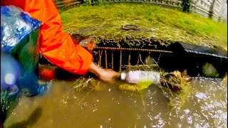 Unclogged Culvert Drain  Remove Debris And Plastic Clogged Culvert Drain Flood Water At Night [upl. by Savdeep]