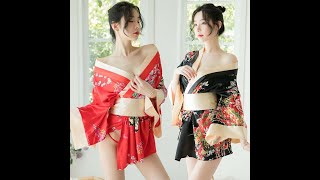 Red Black Japanese Kimono Lingerie Floral Bath Robe Nightdress Costume Cosplay [upl. by Noivart]