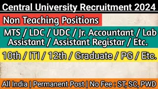 Central University Non Teaching Recruitment 2034  Non Teaching Post  10th Pass Govt Job Vacancy [upl. by Porty]