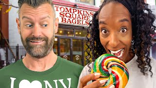 Brits Try The BEST Bagels For The First Time In New York City USA [upl. by Airemahs]