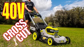 21inch Ryobi 40V HP Brushless SelfPropelled CROSSCUT Lawnmower Review [upl. by Sadira525]