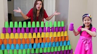 Jannie Builds COLORFUL Cup Wall amp Pretend Play w Ice Cream Toys [upl. by Anaerdna]