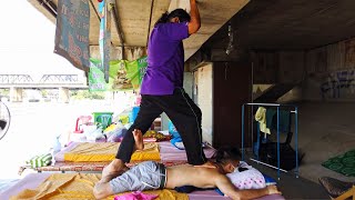 4 Wonderful BACK WALKING Thai Street Massage in Thailand [upl. by Engleman]