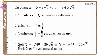 Maths  Exercice Corrigé  3ème  Racine Carrée Activités numériques  Fascicule ADEM Exercice 7 [upl. by Meeks]