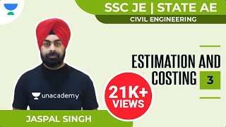 Estimation and Costing  3  SSC JE 2021  STATE AE 2021  Jaspal Singh [upl. by Ditzel]