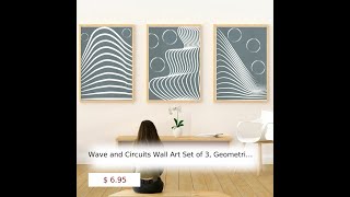 Wave and Circuits Wall Art Set of 3 Geometric Abstract Prints Minimalist Home Decor Boho Wall [upl. by Ycat917]