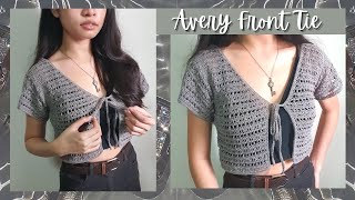 Easy Crochet Top  Avery Lace FrontTie Top  With Size Adjustment Guide [upl. by Adnwahsal]