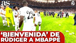 RÜDIGER y su BIENVENIDA a MBAPPÉ tras la victoria del REAL MADRID vs ATALANTA en la SUPERCOPA [upl. by Sayette]