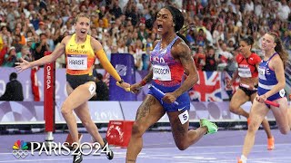 Team USAs win in the womens 4x100m relay final viewed up close  Paris Olympics  NBC Sports [upl. by Mialliw]