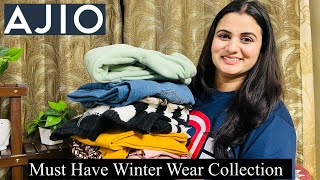 Must Have AJIO Winter Wear Haul Sweatshirts High Waist Jeans amp Pant Top Pullover Jacket Haul [upl. by Erdrich820]