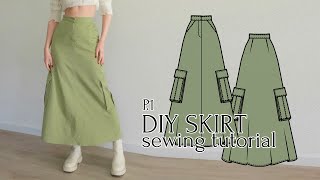 Sewing Tutorial for Skirt with Cargo Pockets  Sewing Pattern [upl. by Eleira]