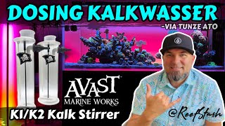 Dosing Kalkwasser in my reef tank  Avast Marine K1 Kalk stirrer fed by Tunze ATO pump [upl. by Alf350]