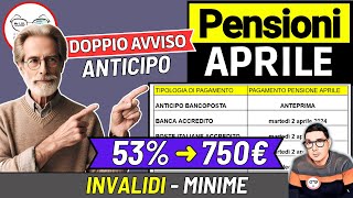 PENSIONI ➜ RITIRO APRILE  ANTICIPO PAGAMENTI PASQUA e AUMENTI X QUESTI PENSIONATI 📈 INVALIDI MINIME [upl. by Converse612]