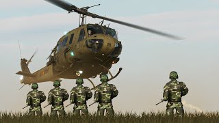 UH1H Huey formation low flying and dropping off airborne troops no music DCS World [upl. by Nosirb]