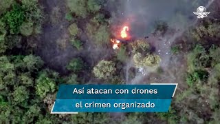 Dron graba momento en que ataca con explosivos un campamento en Tepalcatepec Michoacán [upl. by Averill714]