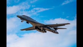 B1B Lancer and B2 Bomber Perform Flyovers [upl. by Buchheim]