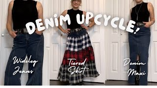 DENIM UPCYCLE Maxi Skirt WideLeg Jeans and a Tiered Skirt [upl. by Ahearn637]