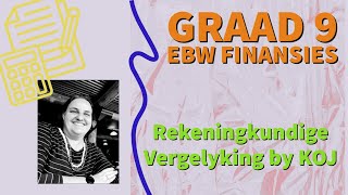 Graad 9 EBW FINANSIES  Rekeningkundige Vergelyking by KOJ Handelsonderneming [upl. by Kcirdes]