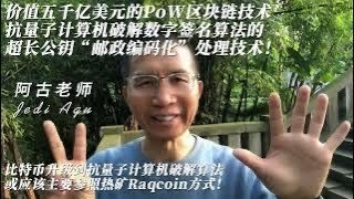 價值五千億美元的PoW區塊鏈技術！抗量子計算機破解數字簽名算法的“最長公鑰”的“郵政編碼化”處理技術！比特幣升級到抗量子計算機破解算法，應該參照熱礦Raqcoin的方式方法，具有算法敏捷性的多變量組合 [upl. by Reese]