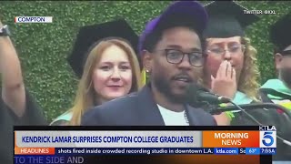 Rapper Kendrick Lamar makes surprise appearance at Compton College to speak to grads [upl. by Edlun]