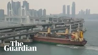 Russian cargo ship crashes into bridge in South Korea [upl. by Trebreh636]