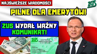 ⚡️PILNE DLA EMERYTÓW ZUS wydał ważny komunikat Dotyczy prawie 9 mln emerytów i rencistów [upl. by Rania]