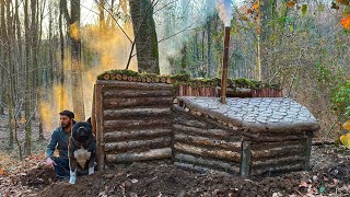 Building a BUSHCRAFT LOG CABIN for 3 Days SURVIVAL in the WILD Wood Shelter CAMPING Cooking [upl. by Farrish]