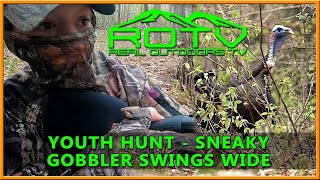 Turkey Hunting  Sneaky Gobbler Swings Wide  Youth Hunt [upl. by Elleynad375]