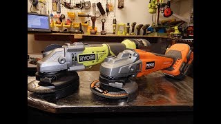 Ryobi VS Ridgid Brushless Angle Grinder Show Down [upl. by Nylteak]