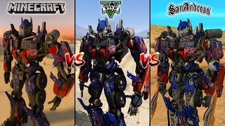 MINECRAFT OPTIMUS PRIME VS GTA 5 OPTIMUS PRIME VS GTA SAN ANDREAS OPTIMUS PRIME  WHO IS BEST [upl. by Akenom]