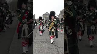 Drum Major leads Huntly amp District Pipe Band marching into Huntly for their 75th Anniversary shorts [upl. by Nnyleuqaj]