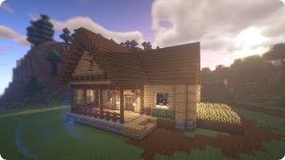 How to build large Wooden Oak Medieval House with terrace Minecraft Tutorial [upl. by Evars765]