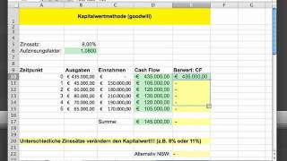 Investitionsrechnung Kapitalwert mit Excel [upl. by Bryan668]