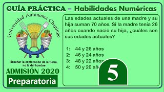 Ejercicio 5  Admisión 2020  《Preparatoria》Universidad Autónoma Chapingo  Habilidad Numérica [upl. by Olivero]