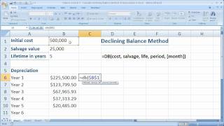 Finance in Excel 5  Calculate Declining Balance Method of Depreciation in Excel [upl. by Aiuqram]