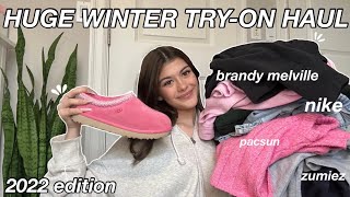 WINTER 2022 TRYON HAUL Uggs Brandy Melville Northface Pacsun Nike amp more [upl. by Ycram]