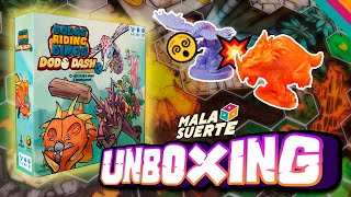 UNBOXING JUEGO DE MESA quotDodos Riding Dinos DODO DASHquot  EN ESPAÑOL  MALASUERTE [upl. by Esilanna]