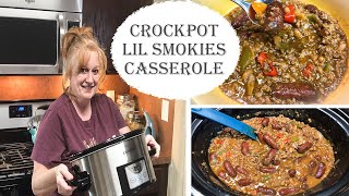 CROCKPOT LIL SMOKIES CASSEROLE  Easy Beanie Weenie Dinner [upl. by Stedmann]