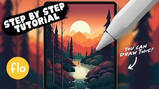 You Can Draw This Autumn Sunset Landscape in PROCREATE  Step by Step Procreate Tutorial [upl. by Kcoj]