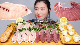 무순밭 참치회 황새치뱃살 눈다랑어뱃살 아귀간 먹방 Radish sprout Raw tuna monkfish liver ASMR MUKBANG EATING SHOW [upl. by Bicknell]