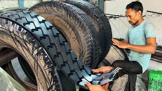 The Most Amazing Process of Retreading Old Tire How to Change Ringtread On Tyre Casing by Recap [upl. by Garris]