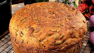 Vollkornbrot mit Honig und Sonnenblumenkernen ganz ohne Kneten Brot in einer Schüssel [upl. by Herstein]