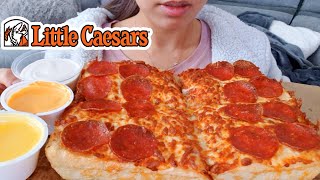 ASMR EATING LITTLE CAESARS MUKBANG DEEP DISH PEPPERONI PIZZA NO TALKING REAL TWILIGHT SHOW [upl. by Brocklin]